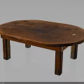 Rustic Wooden Oval Coffee Table With Solid Wood Top And Four Legs