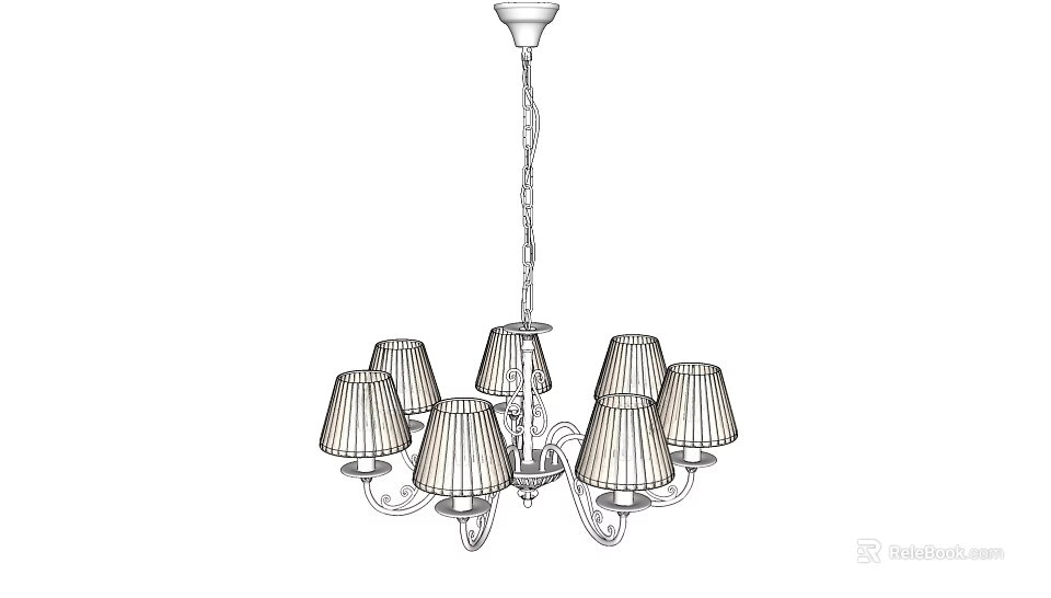 Elegant Multi Arm Chandelier With Striped Lampshades For Interior Decoration 3d model 