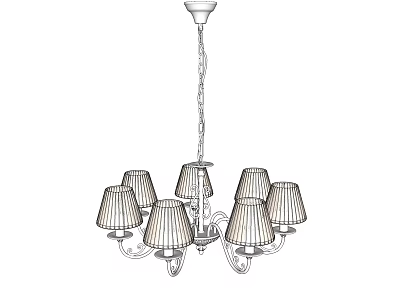 Elegant Multi Arm Chandelier With Striped Lampshades For Interior Decoration 3d model