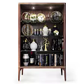 Elegant Wooden Wine Cabinet with Glass Doors Decorations Wine Glasses and Books