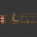 Construction Site Safety Barrier With Warning Signs Traffic Cones And Isolation Blocks