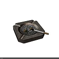 Square Ashtray With Cigarette Butts Ash And Metal Texture Inside 3d model