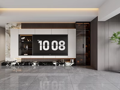 Modern TV Stand with Built-in TV Open Shelves and Ambient Lighting 3d model