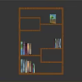 Stylish Orange Bookcase With Multiple Compartments Colorful Books And Decorative Artwork