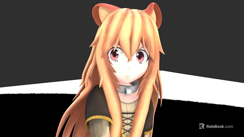 Anime Style Game Movie Character With Blonde Hair Cat Ears Pink Eyes And Laced Outfit 3d model 