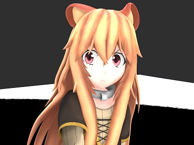 Anime Style Game Movie Character With Blonde Hair Cat Ears Pink Eyes And Laced Outfit 3d model