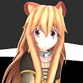 Anime Style Game Movie Character With Blonde Hair Cat Ears Pink Eyes And Laced Outfit