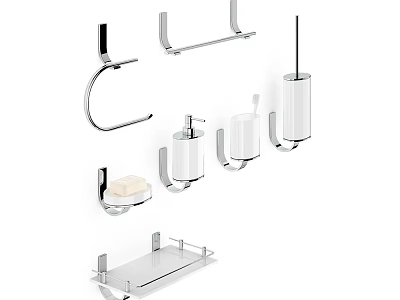 Modern Bathroom Accessories Set With Towel Rack Soap Dish Toothbrush Holder And Shelf 3d model