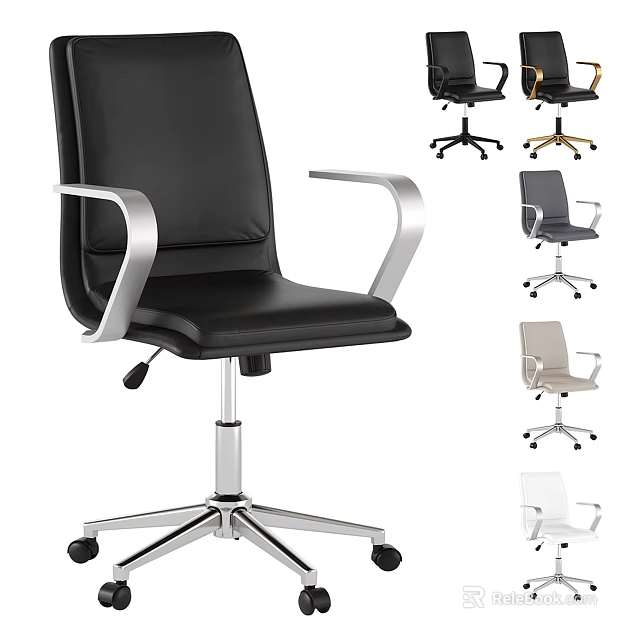 Modern Black Leather Office Chair with Silver Metal Armrests and Multiple Color Options 3d model 
