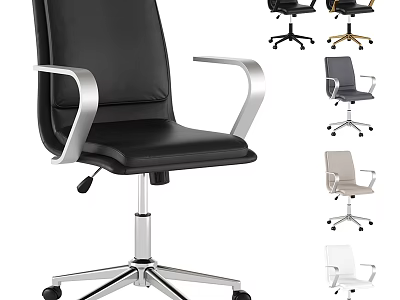 Modern Black Leather Office Chair with Silver Metal Armrests and Multiple Color Options 3d model