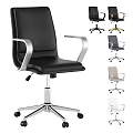 Modern Black Leather Office Chair with Silver Metal Armrests and Multiple Color Options
