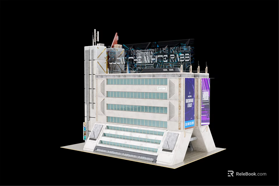 Modern Office Building With Glass Curtain Walls Multiple Floors And Signage 3d model 
