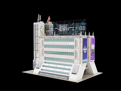 Modern Office Building With Glass Curtain Walls Multiple Floors And Signage 3d model