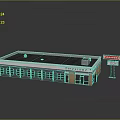 Single Story Rectangular Gas Station Building With Flat Black Roof And Red White Striped Edges