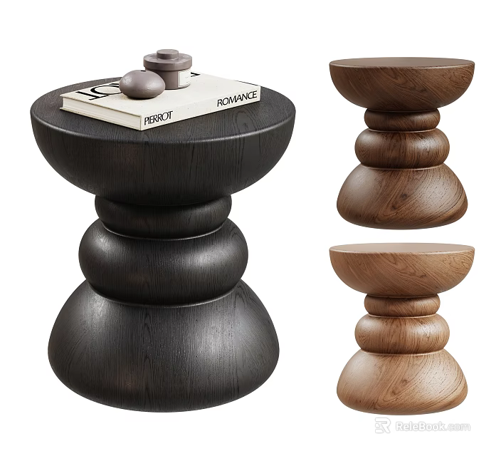 Modern Wooden Side Table With Stacked Round Layers In Black And Brown Tones 3d model 