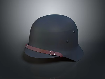 Military Weapon Protective Helmet Black Design Featuring Brown Leather Strap And Metal Buckle 3d model