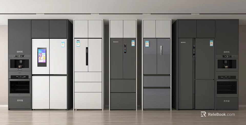 Multiple Modern Household Refrigerators With Various Styles And Different Colors 3d model