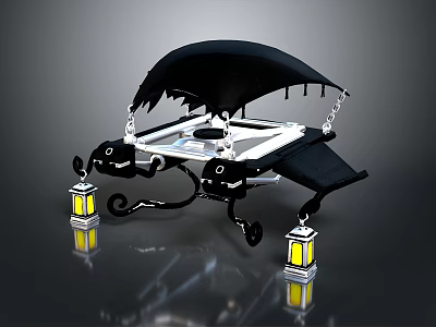 Unique Gothic Decorative Furniture With Black Canopy Dragon Shaped Legs And Hanging Lanterns 3d model