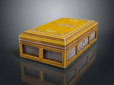 Yellow Decorative Display Cabinet with Glass Panels and Intricate Borders for Elegant Item 3d model