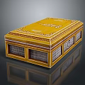 Yellow Decorative Display Cabinet with Glass Panels and Intricate Borders for Elegant Item
