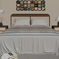Double Bed With Wooden Headboard Light Colored Bedding Nightstands And Wall Decor In Modern Bedroom