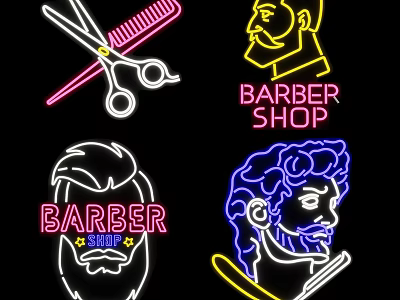 Barber Shop Outdoor Neon Lights With Scissors Comb And Male Head Designs 3d model