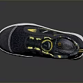 Dark Blue Safety Shoes Featuring Yellow Line Decorations Laces White Sole And Small Red Logo