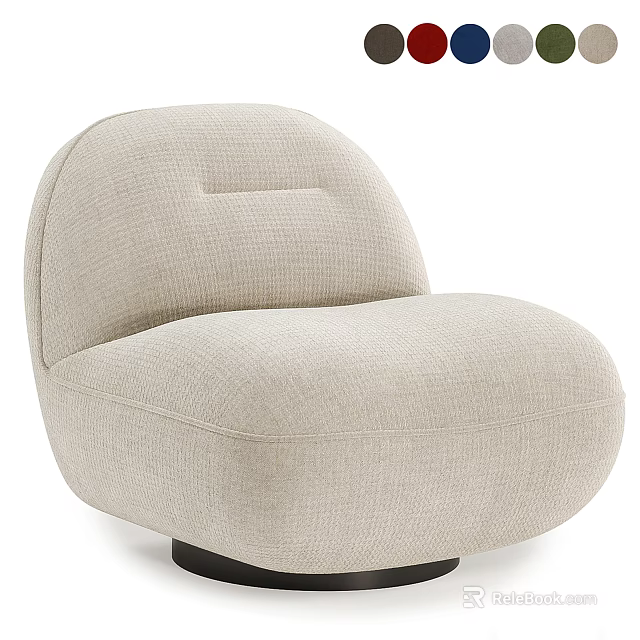 Light Beige Fabric Single Seater Sofa With Rounded Comfortable Design And Black Legs 3d model 