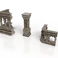 Classical Architecture Stone Components With Columns Bases And Ornate Carved Brackets 3d model
