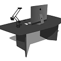 Modern Office Desk With Computer Monitor And Adjustable Desk Lamp