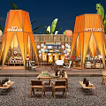 Outdoor Mall Store Area With SPY MOUSE KART LAND Stalls Tables Chairs Balloons Green Plants