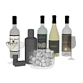 Wine Bottles And Glasses Display With Ice Cubes Cocktail Shaker And Bar Tools