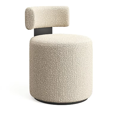 Modern Beige Upholstered Round Stool With Black Base And Textured Fabric 3d model