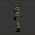 Man In Camouflage Uniform With Helmet And Gear Standing In Open Arms Pose