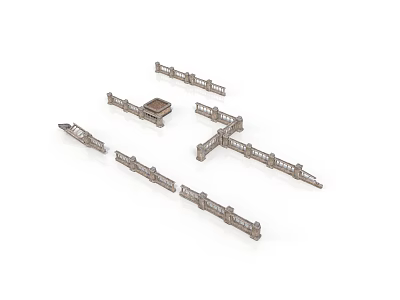 Decorative Miniature Railing And Fence Components With Various Shapes And Square Platform 3d model