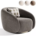 Comfortable Fluffy Beige Single Sofa With Curved Design And Plaid Pillow