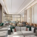 Luxurious Modern Hotel Lobby Interior Design With Sofas Chandeliers Decorative Walls And Floor-to-ceiling Windows