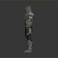 Fantasy Warrior In Spiked Helmet And Detailed Armor Holding Long Sword Standing Firmly