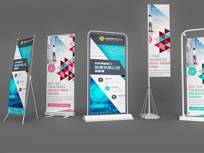 Modern Advertising Billboards With Retractable Banners Geometric Patterns And Event Promotion 3d model