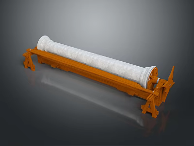 Industrial Mechanical Device Featuring White Textured Roller on Orange Metal Support Structure 3d model