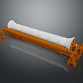 Industrial Mechanical Device Featuring White Textured Roller on Orange Metal Support Structure