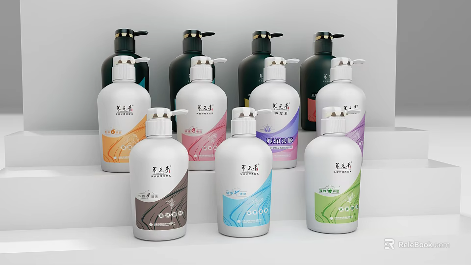 E.E Brand Bathroom Toiletries With Variety Of Scents In Pump Bottles For Online Shop 3d model 