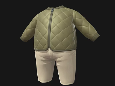 Green Quilted Jacket With Zipper Back View And Beige Pants 3d model