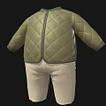 Green Quilted Jacket With Zipper Back View And Beige Pants