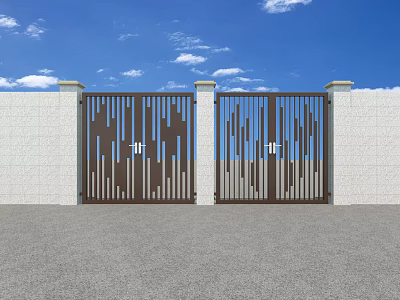 Building Exterior Wall With White Surface Metal Gate And Decorative Fence Design Under Sky 3d model