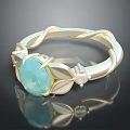 Elegant Golden Ring With Twisted Band Leaf Details And Blue Gemstone