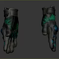 Stylish Leather Gloves With Green Glowing Accents And Decorative Design
