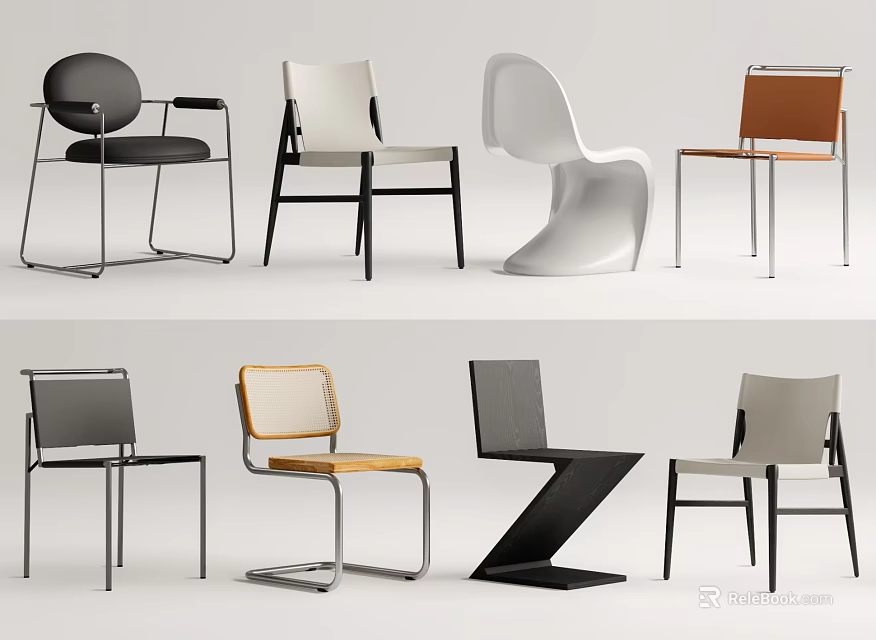 Modern Dining Chairs With Various Designs Different Styles And Sleek Material Finishes 3d model 