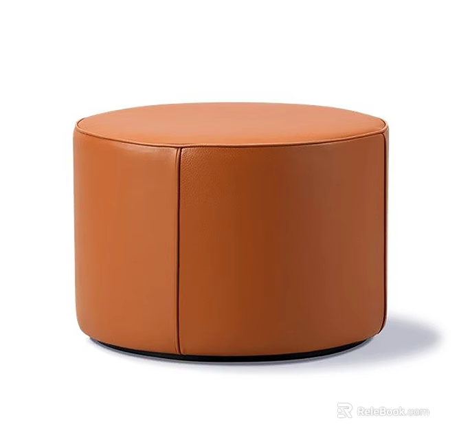 Orange Leather Round Soft Padded Modern Stool With Contemporary Design For Home Interior 3d model 