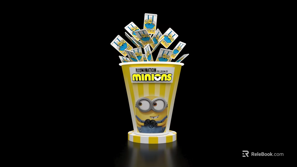 Minions Themed Cup With Yellow White Stripes And Many Character Cards Inside 3d model 
